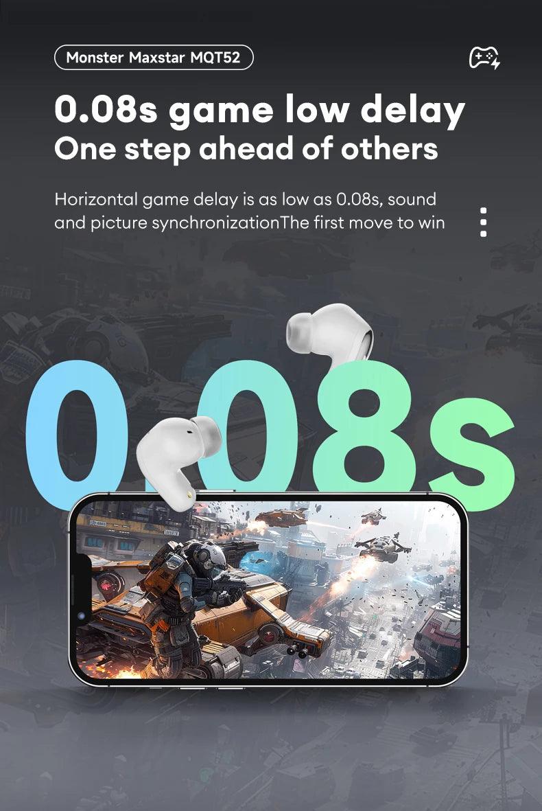 Monster MQT52 Wireless Bluetooth 5.4 Earphones Long Battery Life Gaming Headphones Dual Mode HIFI Stereo Sound Headset With Mic - MANDOTOS