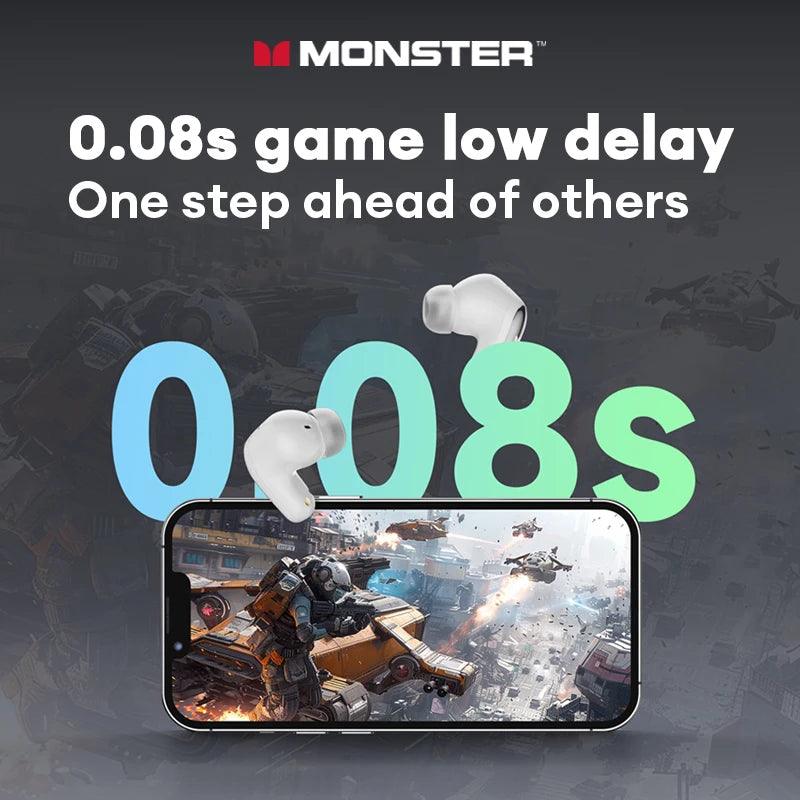 Monster MQT52 Wireless Bluetooth 5.4 Earphones Long Battery Life Gaming Headphones Dual Mode HIFI Stereo Sound Headset With Mic - MANDOTOS