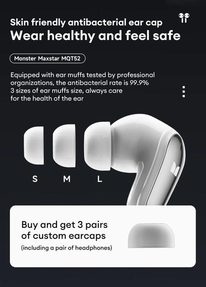 Monster MQT52 Wireless Bluetooth 5.4 Earphones Long Battery Life Gaming Headphones Dual Mode HIFI Stereo Sound Headset With Mic - MANDOTOS