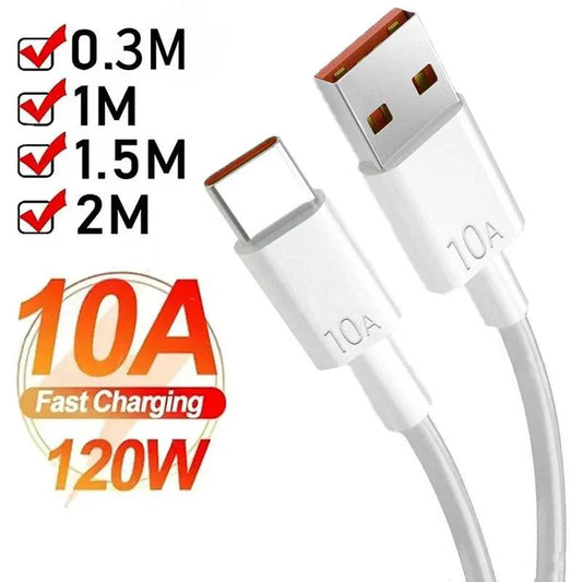 Universal USB Type C cable by MortyRick Store, 120W fast charging, compatible with Huawei P40/P30 and Xiaomi Redmi, in multiple lengths.