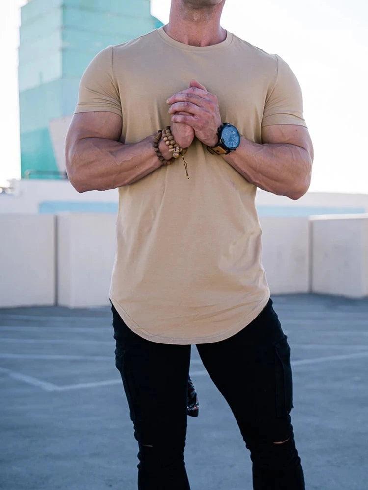 Muscle Fitness T-shirt Summer Men's Athleisure Workout short sleeve T-shirt High Quality cotton Men T-shirt Gym Sport Shirt Tops - MANDOTOS