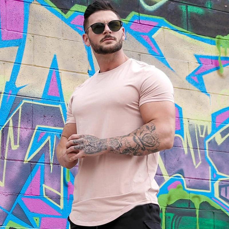 Muscle Fitness T-shirt Summer Men's Athleisure Workout short sleeve T-shirt High Quality cotton Men T-shirt Gym Sport Shirt Tops - MANDOTOS