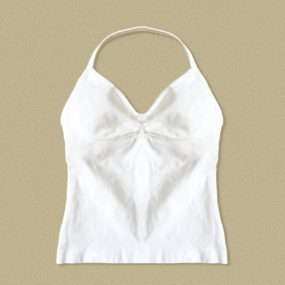 NCLAGEN Impact longline strappy women's yoga and gym tank top with open back design, ideal for running and workout sessions.