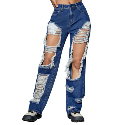 New Hole Ripped Jeans Women Booty Lifting Jeans Street Hip Hop Straight Leg Jeans Women'S Pants Korean Reviews Many Clothes - MANDOTOS