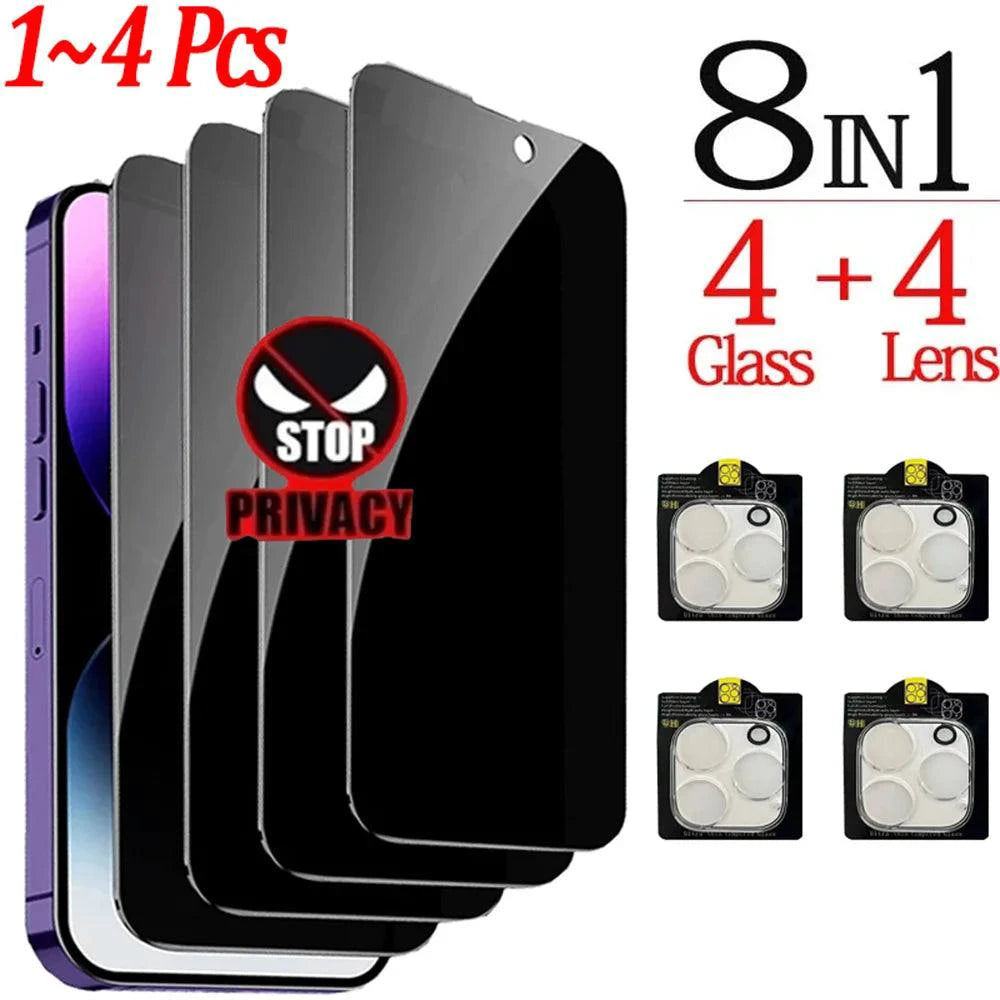 Anti-Spy glass and privacy screen protector for iPhone 16, 15, 14, 13 Pro Max with camera protection, by NHIPPLN.