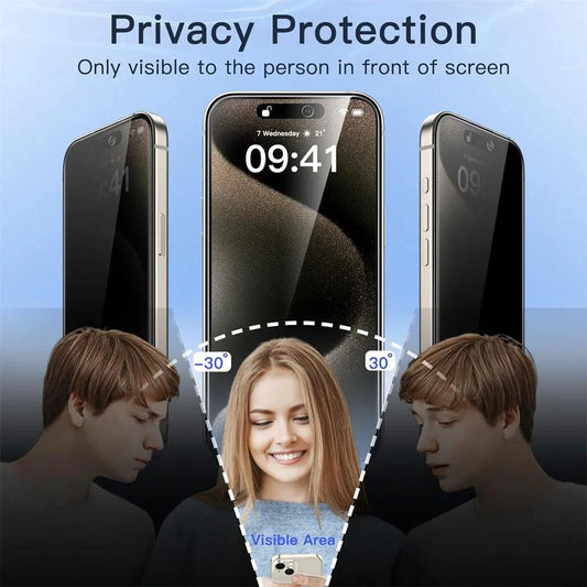 Anti-spy glass and privacy screen protector for iPhone 16, 15, 14, 13 Pro Max with camera protection by NHIPPLN.