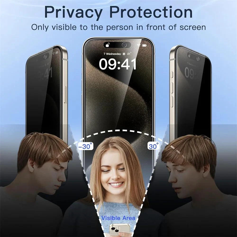 Anti-spy glass and privacy screen protector for iPhone 16, 15, 14, 13 Pro Max with camera protection by NHIPPLN.