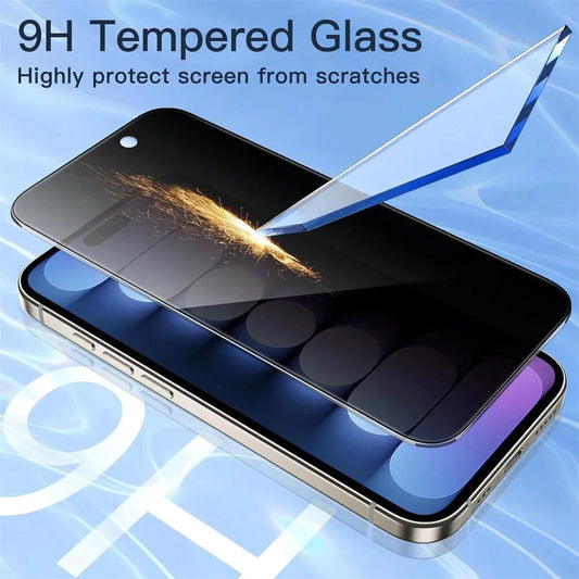 NHIPPLN anti-spy glass and privacy screen protector for iPhone 16, 15, 14, 13 Pro Max with camera protection film.