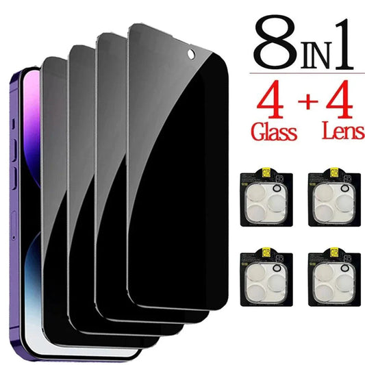 NHIPPLN anti-spy glass screen protector for iPhone 16, 15, 14, 13 Pro Max with privacy and camera protection film.