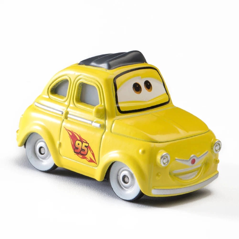 Disney Pixar Cars 1:55 diecast toy car set featuring Lightning McQueen, Mater, Jackson Storm, and The King in metal alloy.