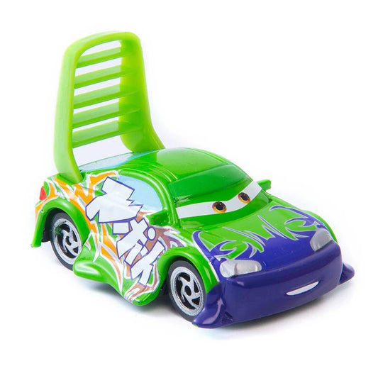 Disney Pixar Cars 1:55 diecast toy car set featuring Lightning McQueen, Mater, Jackson Storm, and The King in metal alloy.