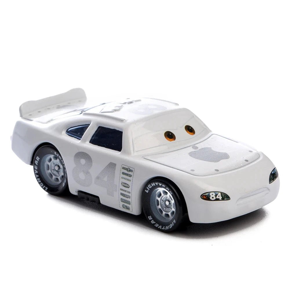 Disney Pixar Cars 1:55 diecast metal alloy toy car set featuring Lightning McQueen, Mater, Jackson Storm, and The King.