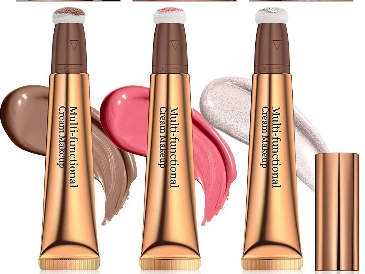 Highlight shading pen with liquid contour and sponge head for precise makeup application and highlighting.