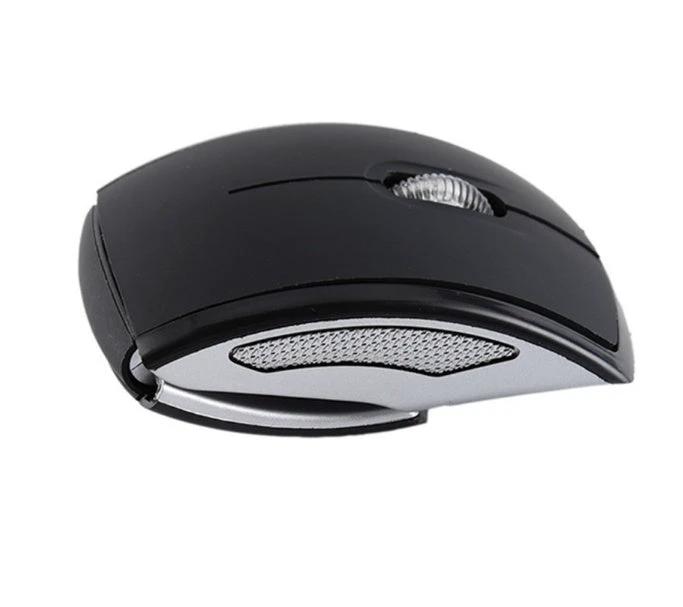 Wireless foldable mouse with compact design, black color, and ergonomic shape for easy use and portability.