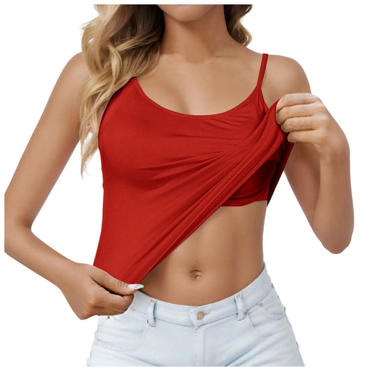 Padded Bra Tank Top Women Casual Sports Workout Solid Cami Top Vest Female Stretchy Camisole with Built In Bra Fitness Clothing - MANDOTOS