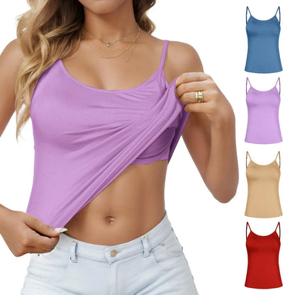 Padded Bra Tank Top Women Casual Sports Workout Solid Cami Top Vest Female Stretchy Camisole with Built In Bra Fitness Clothing - MANDOTOS