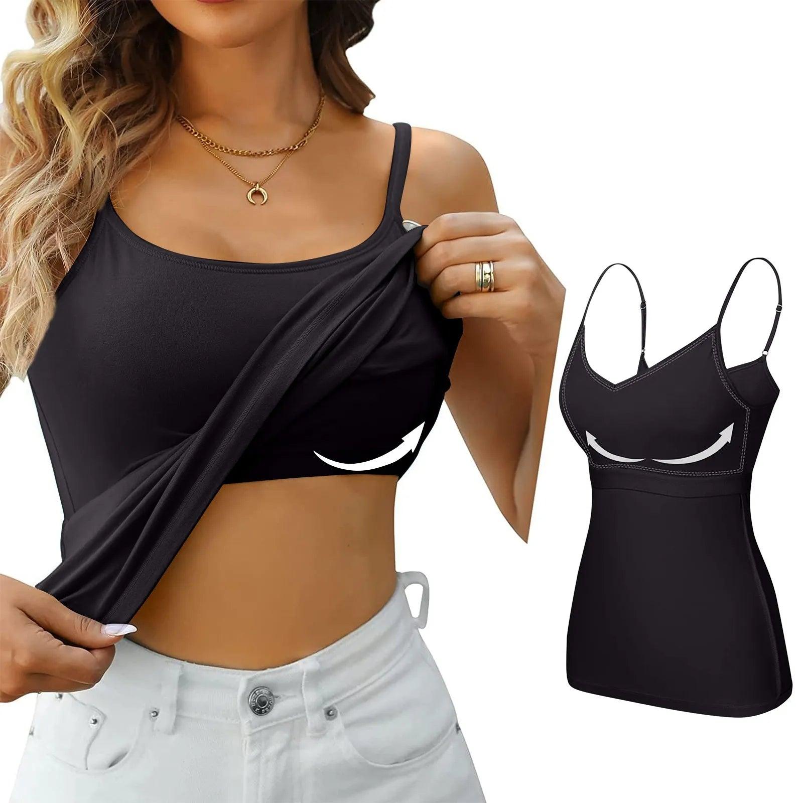 Padded Bra Tank Top Women Modal Spaghetti Solid Cami Top Vest Female Adjustable Camisole With Built In Bra Fitness Clothing - MANDOTOS