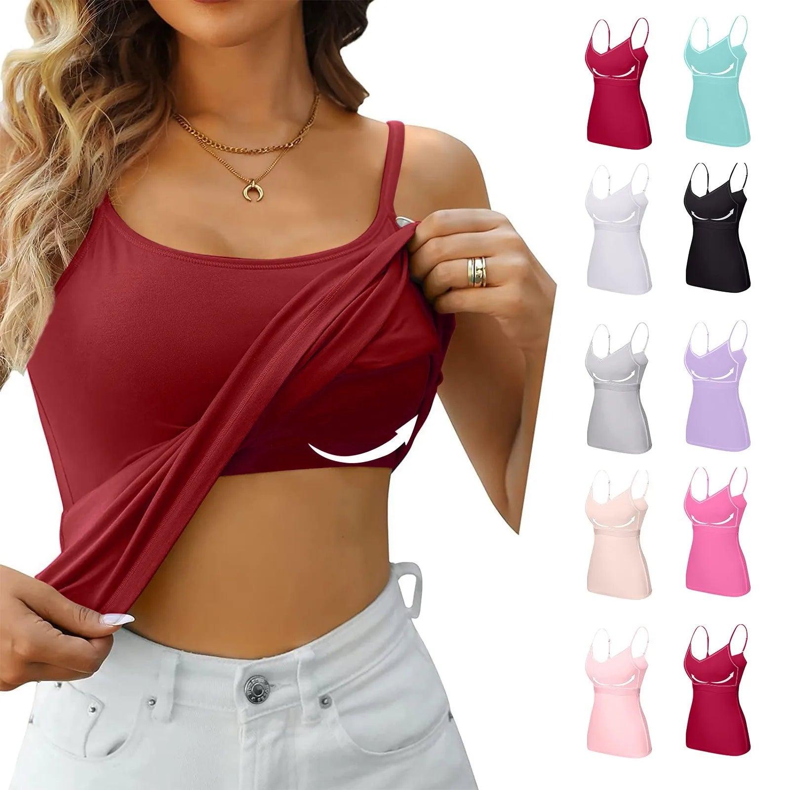 Padded Bra Tank Top Women Modal Spaghetti Solid Cami Top Vest Female Adjustable Camisole With Built In Bra Fitness Clothing - MANDOTOS