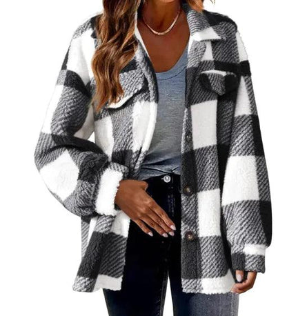 Plaid Turndown Collar Wool Jacket - MANDOTOS