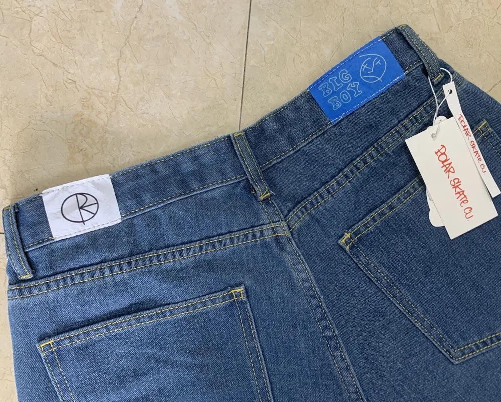 Polar Big Boy Embroidery Jeans Y2K Pants Streetwear Gothic Cartoon Blue Baggy Jeans Retro Punk Rock High Waist Denim Trousers - MANDOTOS