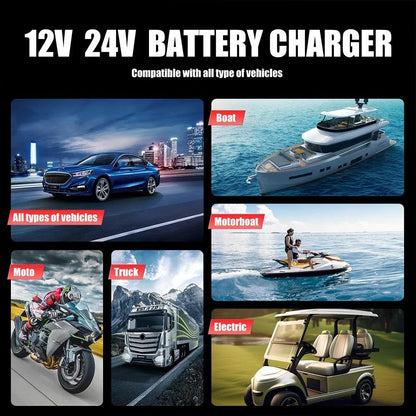 Portable 25A/15A Smart Car Battery Charger for 12V-24V Motorcycle Lead Acid AGM GEL LiFePo4 Batteries Car Booster Pulse Repair - MANDOTOS
