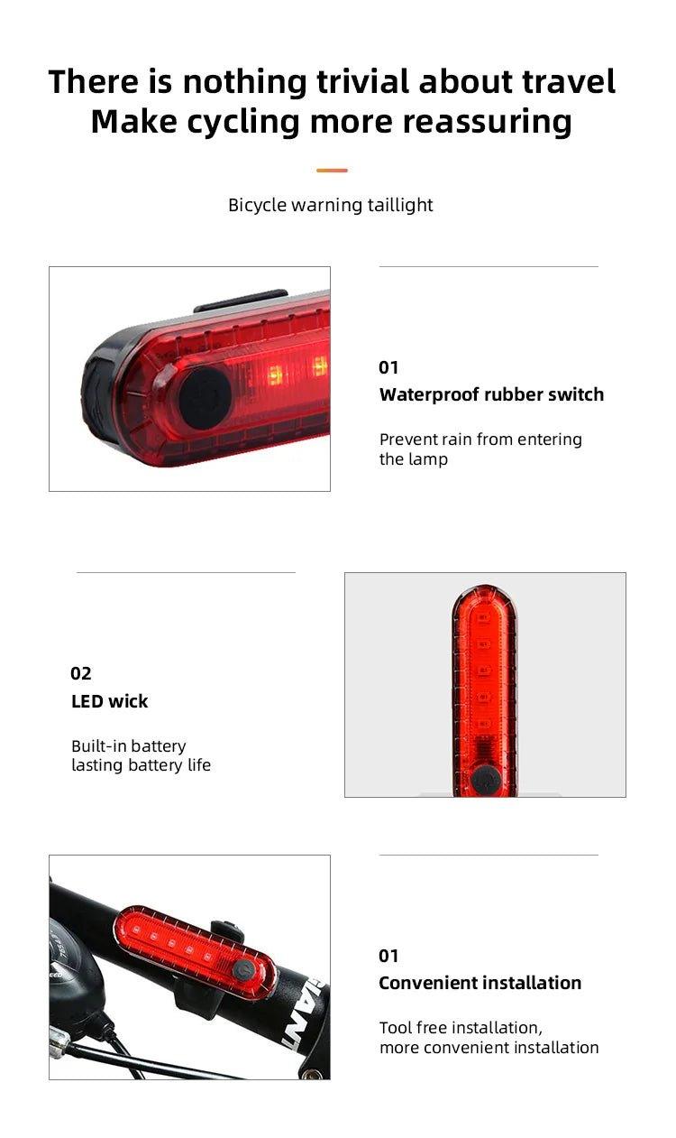 Rear Bike Tail Light USB Rechargeable Red Ultra Bright Taillights Fit On Bicycle Easy to Install for Cycling Safety - MANDOTOS