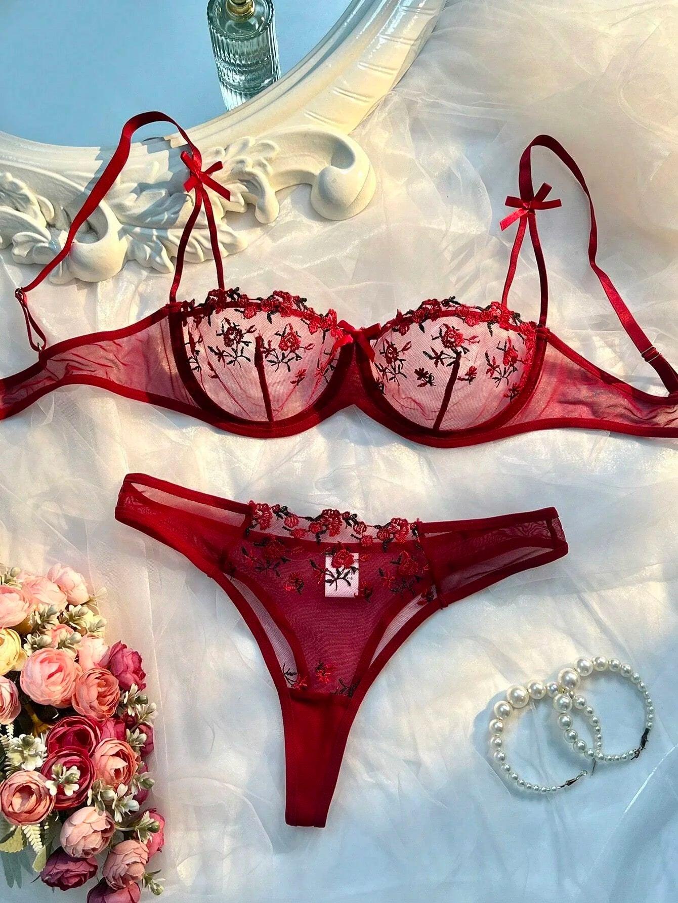 Round Up Night Beautiful Sexy Women 2 Piece Floral Embroidery Underwear Sexy Erotic Lingerie Underwear Lenceria Sexy Sets - MANDOTOS