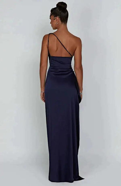Satin Elegance One-Shoulder Prom Gown - MANDOTOS