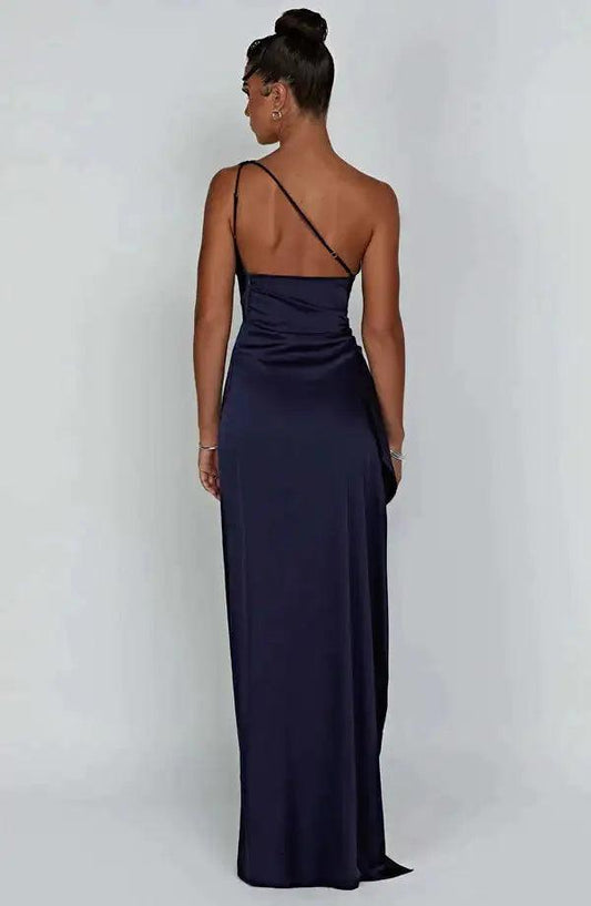 Satin Elegance One-Shoulder Prom Gown - MANDOTOS