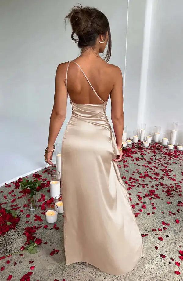 Satin Elegance One-Shoulder Prom Gown - MANDOTOS