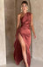 Satin Elegance One-Shoulder Prom Gown - MANDOTOS