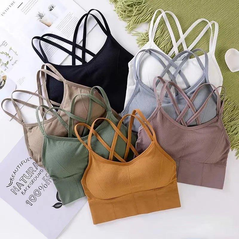 Sexy Women Tops Back Cross Strap Tank Top Push Up Running Sports Bra Breathable Soft Fitness Beauty Solid Color Yoga Bra - MANDOTOS