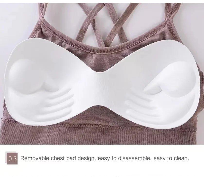 Sexy Women Tops Back Cross Strap Tank Top Push Up Running Sports Bra Breathable Soft Fitness Beauty Solid Color Yoga Bra - MANDOTOS