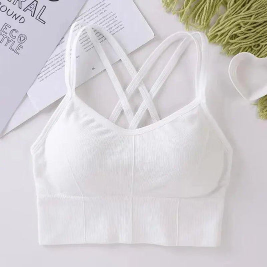 Sexy Women Tops Back Cross Strap Tank Top Push Up Running Sports Bra Breathable Soft Fitness Beauty Solid Color Yoga Bra - MANDOTOS
