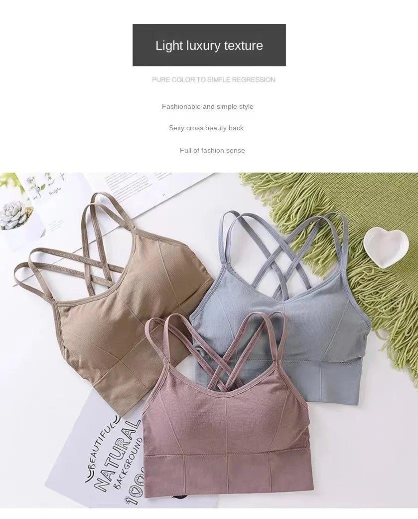 Sexy Women Tops Back Cross Strap Tank Top Push Up Running Sports Bra Breathable Soft Fitness Beauty Solid Color Yoga Bra - MANDOTOS