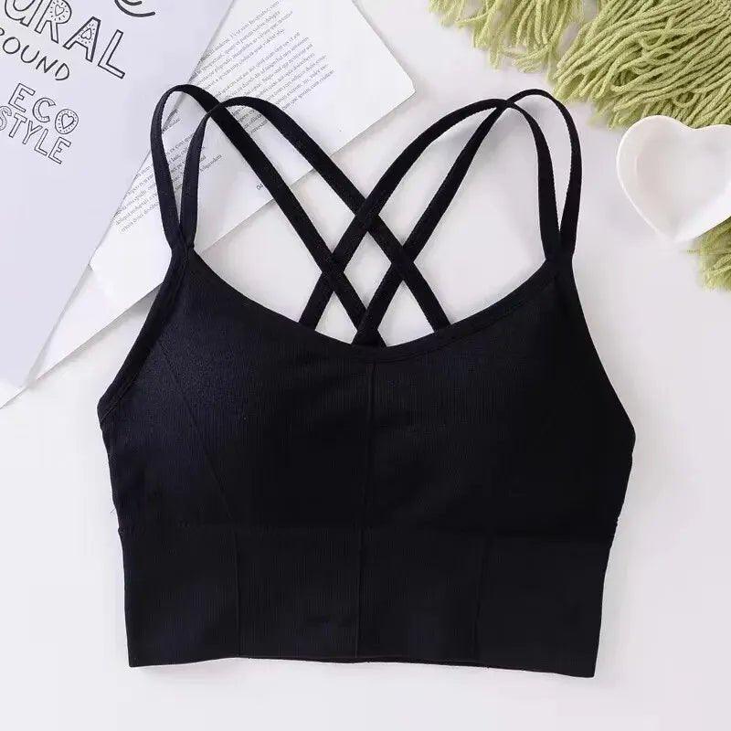 Sexy Women Tops Back Cross Strap Tank Top Push Up Running Sports Bra Breathable Soft Fitness Beauty Solid Color Yoga Bra - MANDOTOS