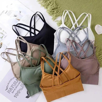 Sexy Women Tops Back Cross Strap Tank Top Push Up Running Sports Bra Breathable Soft Fitness Beauty Solid Color Yoga Bra - MANDOTOS