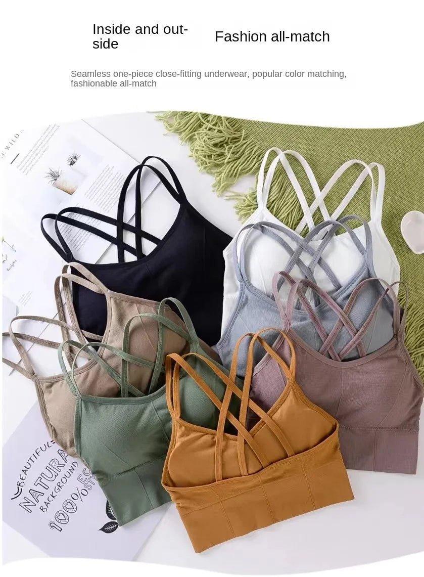 Sexy Women Tops Back Cross Strap Tank Top Push Up Running Sports Bra Breathable Soft Fitness Beauty Solid Color Yoga Bra - MANDOTOS