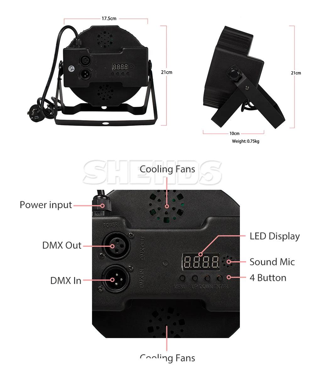 SHEHDS HOT LED Flat Par 7X18W/7X12W RGBWA+UV/RGBW Light Family Birthday Party Theater Wedding Christmas Lights - MANDOTOS