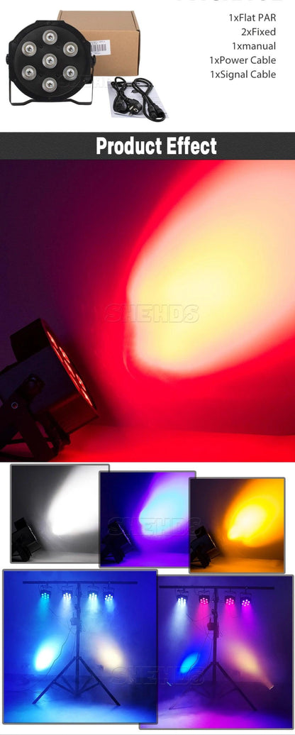SHEHDS HOT LED Flat Par 7X18W/7X12W RGBWA+UV/RGBW Light Family Birthday Party Theater Wedding Christmas Lights - MANDOTOS