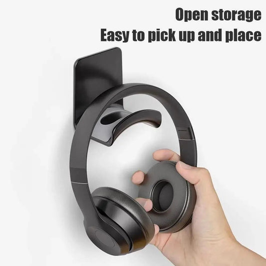 Universal headphone stand and wall mount hanger made of plastic, supports gaming earphones, ideal for under desk headset storage.