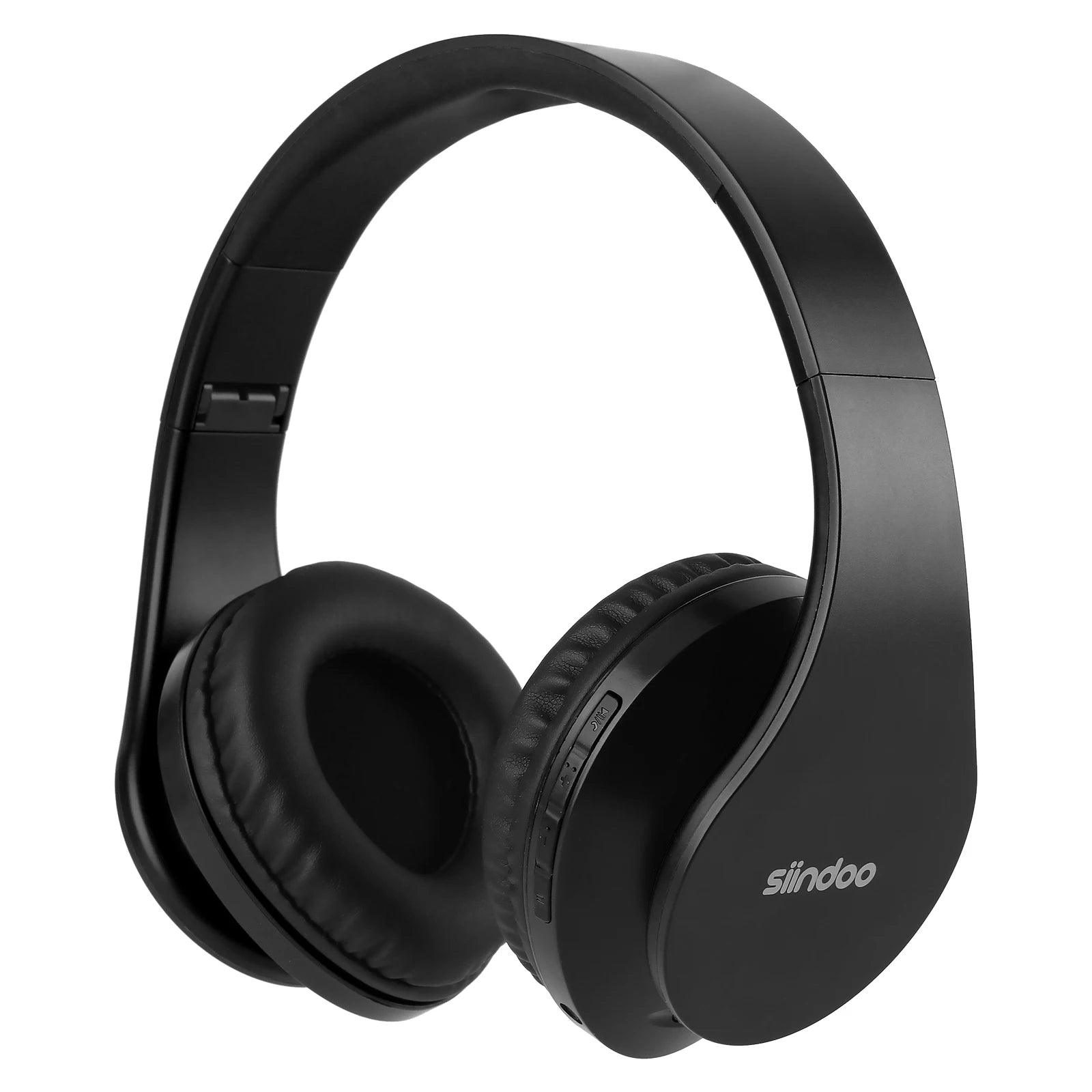 Siindoo JH-812 Black Bluetooth Headphone Foldable Stereo Music Earphones FM and Support SD Card with Mic for Mobile Samsung PC - MANDOTOS