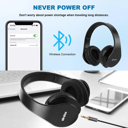 Siindoo JH-812 Black Bluetooth Headphone Foldable Stereo Music Earphones FM and Support SD Card with Mic for Mobile Samsung PC - MANDOTOS