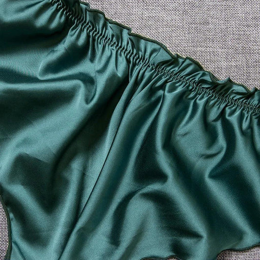 Silk Satin Sexy Panties Simple Flowers Floral Printed Lace Pajamas Underwear Fashionable Oversized Women Shorts Under Wears - MANDOTOS