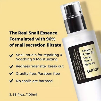 Snail Mucin Power Essence Moisturiser, 100ml Snail Mucin Essence Repairing Hyaluronic Acid Essence, Hydrating Serum For Face With Snail Secretion Filtrate For Dark Spots And Fine Lines - MANDOTOS