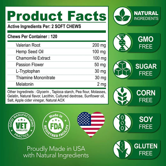 Soothing Hemp Dog Treats for Anxiety - 120 Pack - MANDOTOS