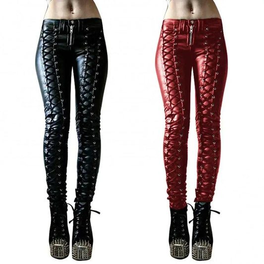 Steampunk Leather Skinny Pants - MANDOTOS