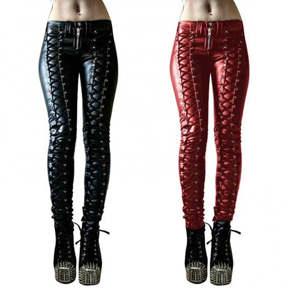 Steampunk Leather Skinny Pants - MANDOTOS