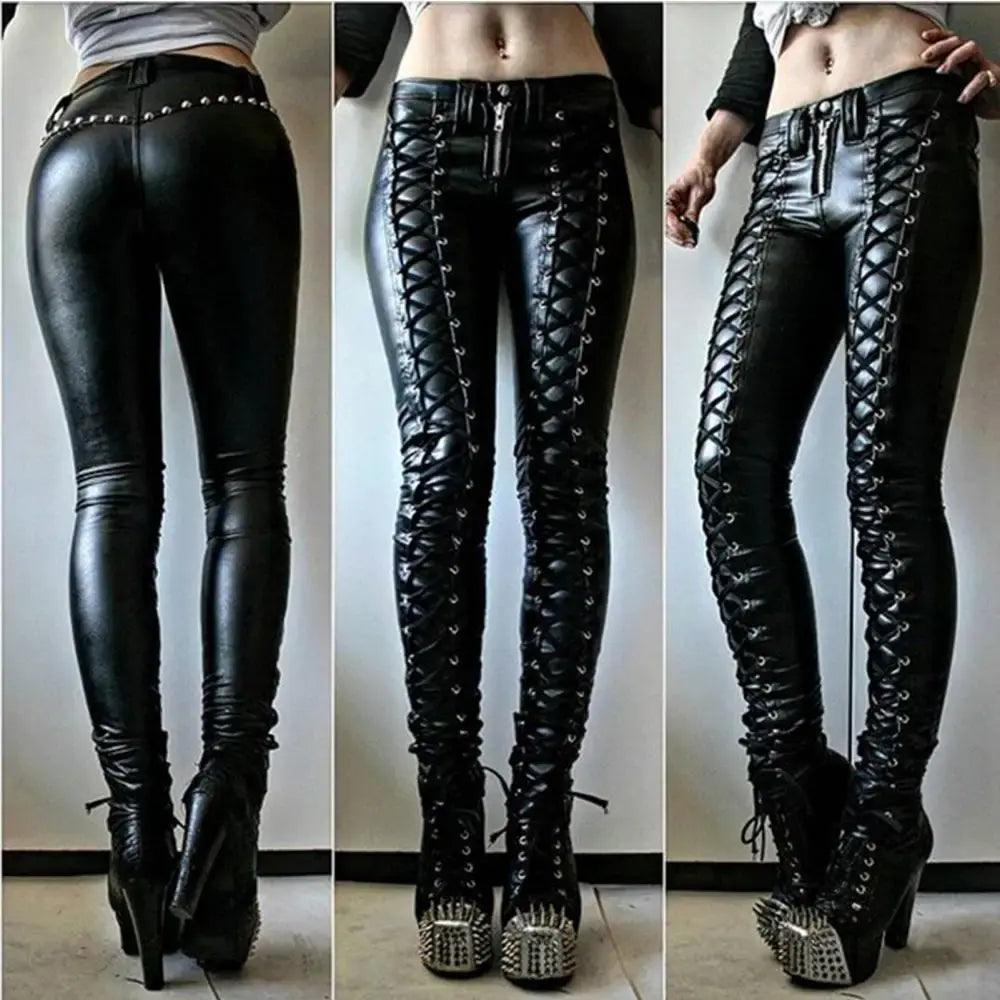 Steampunk Leather Skinny Pants - MANDOTOS