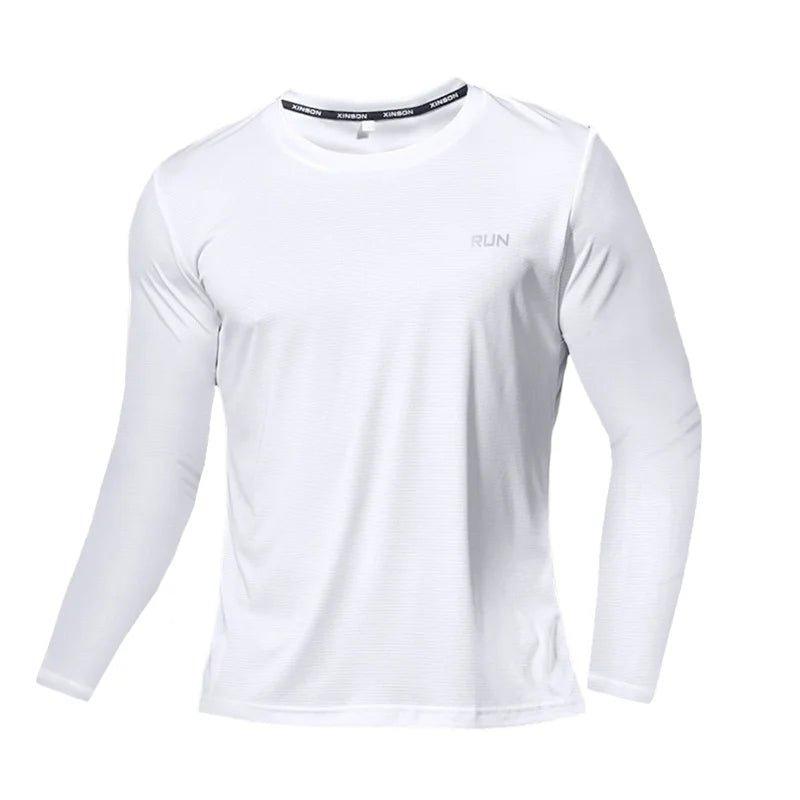 Summer Ice Silk Long Sleeve T-Shirt Men 2023 New Quick Dry Breathable Air Conditioning Outdoor Sun Protection Running Outer Wear - MANDOTOS